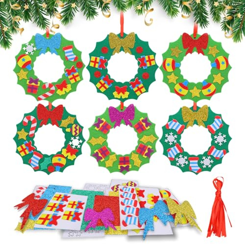Tikplus 10 Stück Bastelset Weihnachten Kinder, Filz Weihnachtskranz Weihnachtsbasteln, Kreativsets zum Basteln Weihnachtsdeko Anhänger für Junge Mädchen Neujahr Weihnachtsbaum Deko