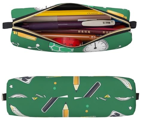 Mexpekil Trousse à crayons en cuir pour filles et garçons, petite trousse de rangement à fermeture éclair fine multi-usage pour fournitures scolaires enfants adultes, Outil d'horloge crayon, Taille