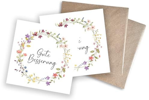 WBdesignz 2er-Set Gute Besserung Karte Gute Besserung Blumenkranz Pastel Ring - Genesungkarte Gesundheit Besserungswünsche mit Umschlägen 125 x 125 mm (2er-Set)