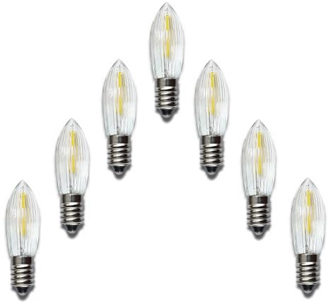 MLight 7 Stück LED Filament Topkerze 34V 0,2W Gewinde E10 für Schwibbogen mit 7 Brennstellen, Riffelkerze, Ersatzlampe für Weihnachten - Lichterkette, Pyramide, Advent etc.