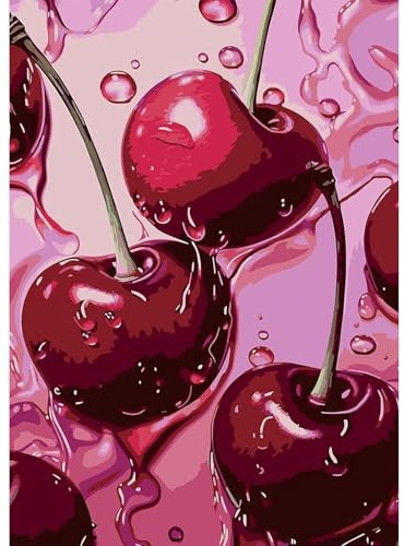TLIOBLO Cherry Diamond Painting Adults, 5D DIY Diamond Painting Pink Retro Kits for Adults Beginners, Full Drill Round Diamond Art Painting Craft Set Gifts 30X40cm