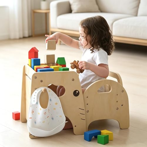 Lehoo Castle Montessori - Juego de mesa y silla de destete para niños de 1 a 3 años, altura ajustable, muebles de actividad de madera para bebés, para autoalimentación, dibujo, aprendizaje y juego
