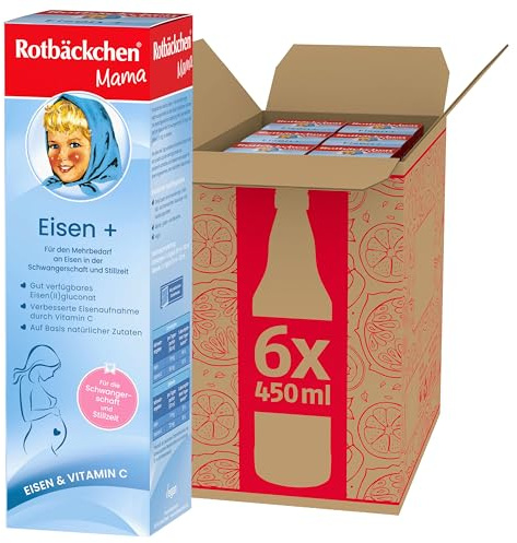 ROTBÄCKCHEN Mama Eisen + 6er Pack (6 x 450 ml) | Nahrungsergänzungsmittel mit Eisen und Vitamin C
