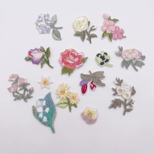 DiiWmme 14 Stück Blumen Bügelpatches Hochwertige Bestickte Blumen Patches | Aufbügelflicken Bügel aus Polyester Aufbügeln Bestickte Aufnäher zum Verzieren Reparieren von Jeans Jacken Taschen