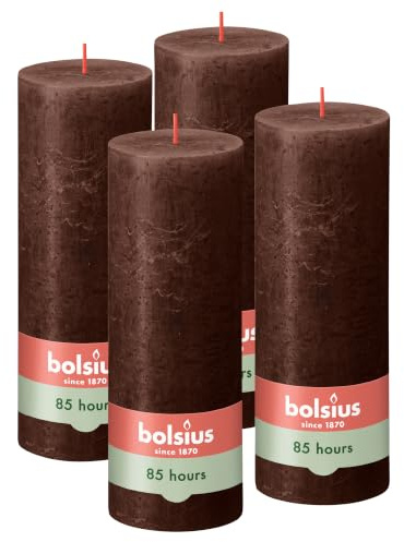 Bolsius - Velas rústicas - Marrón - 19 cm - 4 unidades - Velas decorativas - Sin aceite de palma - Con cera vegetal natural