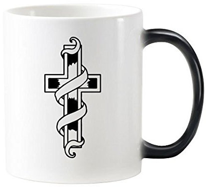 Religion Belief Christentum Kirche schwarz Heiligen Kreuz Kultur, Design Art Illustration Muster 'wärmeempfindliche Farbwechsel Farbe Tasse Milch Kaffee mit Griffe 350 ml