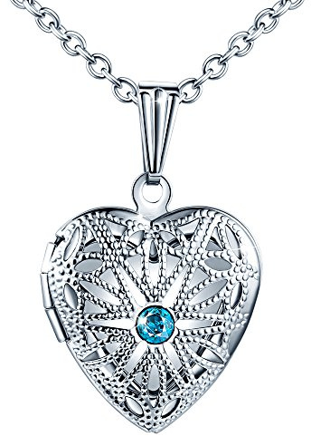 MicLee medaljong hjärtformat minne vintage mode medaljong halsband lila kubisk zirkonia 50 cm (19,7 tum) för kvinnor med presentask gratulationskort, Rostfritt stål, Kubisk zirkonia
