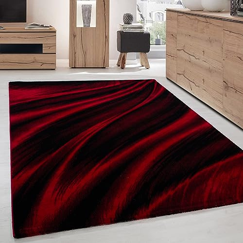 Carpettex Teppich Wohnzimmer Kurzflor 200 x 290 cm Modern Abstrakt Wellen Design Rot - Teppich Schlafzimmer Extra Weich Flauschig Waschbar Küchenteppich - Esszimmer Kinderzimmer Wohnzimmerteppich