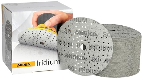 Mirka Abrasive Sheets Iridium Sandpaper Ø 150mm Grit 80 100 pcs | Dust-Repellent Coating Anti-Clogging Technology For Paint Putty Primer Wood Steel Mineral Plastic Fiberglass
