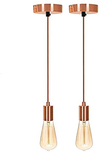 Hängeleuchten-Set – Moderne Retro-Deckenrosette und Stoffkabel, Vintage-Beleuchtung, passend für E27-Lampen, 2 Stück