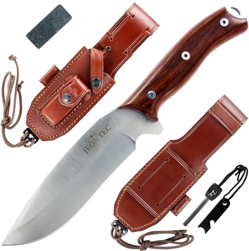 JEO-TEC Nº9 Outdoor-kniv Survival Bushcraft Camping Vandring jakt och fiskekniv - MOVA stainless steel - Mikarta/Kokobolo-trähandta - Gjord i Spanien