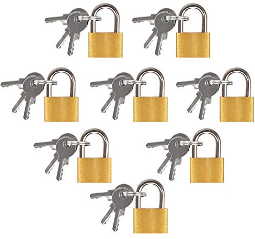 Mini-Schloss, 8 Stück, Mini-Vorhängeschloss, geeignet für Koffer/Poloshirts/Kleiderschränke/Tagebücher, Gepäckschloss, mit 24 Schlüsseln, kleines Vorhängeschloss für Gepäck, aus Messing/Eisen