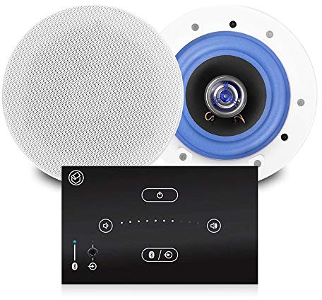 Power Dynamics Systemline E50 Bluetooth Ceiling Speaker System with Wall Amplifier and 2x ESCS5 5.25 Coaxial Flush Speakers – Home Audio Kit, Touch & Gesture Control, AUX, Alexa Compatible