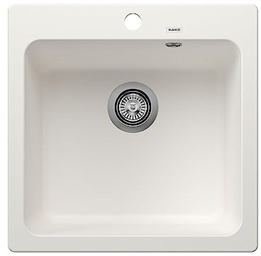 BLANCO NAYA 5 | SILGRANIT blanco | Tipo de montaje: instalación desde arriba | sin control remoto de desagüe | armario inferior de 50 unidades | gran volumen de lavabo para un uso óptimo | superficie | [51,5 x 51 x 21,2 cm] | para armarios inferiores de 50 cm de ancho | Gran volumen de lavabo | Superficie fácil de limpiar