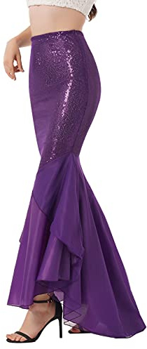 iiniim Femmes Jupe Queue De Sirène Métallique Brillant Jupe De Sirène Cosplay Soirée Party Carnaval Halloween Spectacle Jeu De Rôle S-4XL Violet S