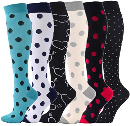 Zingso Calcetines de Compresión (6 pares) para Hombres y Mujeres de 20 a 25 mmHg Medias de Compresión, los Mejores para Atletismo, Carrera, Viajes en avión, Apoyo (S/M, Mezclar Color-6)