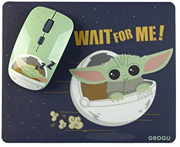 WONDEE 2-in-1 Set Kabellose Maus und Mauspad mit Baby Yoda Grogu Design aus The Mandalorian von Star Wars - Star Wars Offizielle Artikel