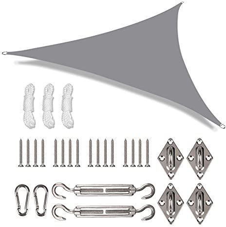 NAKIHOUSE 2x2x2m Triangle Sun Shade Sail with Fixing Kit, 280gsm Waterproof,98% UV Block Polyester Shade Sails Sunshade Canopy Awnings for Outdoor Patio Garden with Free Rope (Light Grey)