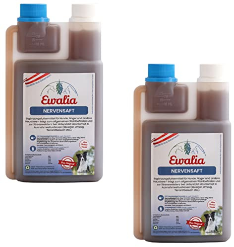 EWALIA Nervensaft | Doppelpack | 2 x 500 ml | Ergänzungsfuttermittel für Hunde | Mit Baldrianwurzel