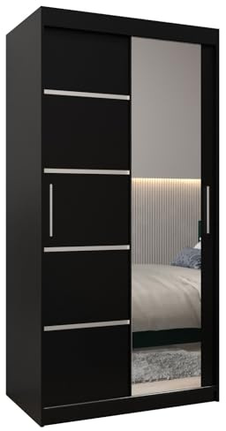 MEBLE KRYSPOL Kleiderschrank mit Spiegel Verona 2 - Garderobenschrank - Schrank Schlafzimmer - Mehrzweckschrank Zwei Schiebetüren - Regalen - Flur Möbel - Kleiderstange Schrank - Allzweckschrank