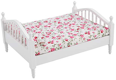 SPYMINNPOO Puppenhaus Bett, 1:12 Miniatur Puppenstubenbett Puppenbett aus Holz Mini Möbel Doppelbett Puppenhaus Möbel Puppen Schlafzimmer Betten Kinderspielzeug Puppenhaus