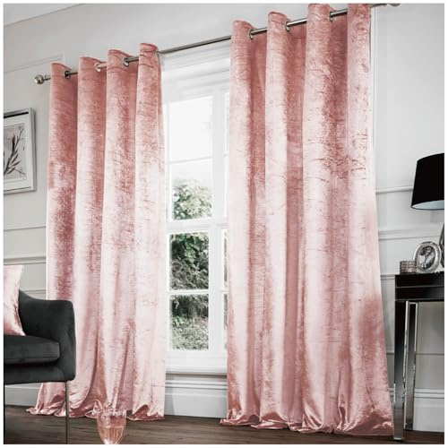 GC GAVENO CAVAILIA Blush Pink Crushed Velvet Curtains 66 X 72, Pair Of Thermal Insulated Eyelet Ring Top Curtains, Lined Curtains For Bedroom, Living Room