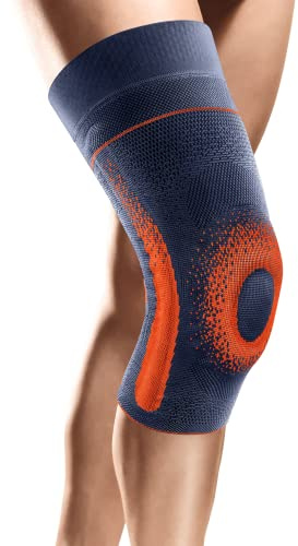 SPORLASTIC GENU-HiT SUPREME + COMFORT Kniebandage, Orangeblue, Gr. 9+ | Für rechts & links, Patellaring, Silikonnoppenhaftrand, Seitenstabilisatoren, extraweite Version, Meniskus, ergonomisch
