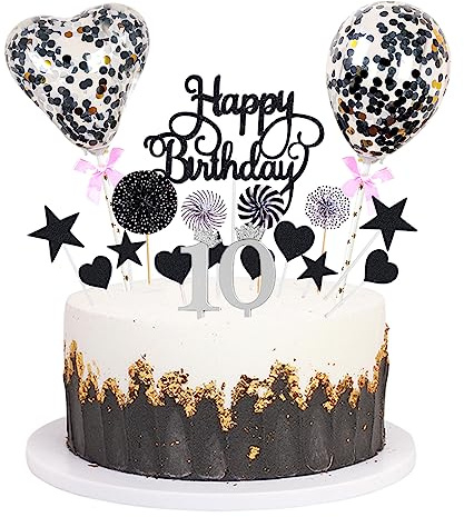 Daimay Tortenaufsätze Geburtstag Tortendeko Cake Topper Kuchen Deko Happy Birthday kuchendeko Boho Torten Topper Cupcake Muffin Topper Ballon Glitter Stern Konfetti Luftballon - Schwarz 10
