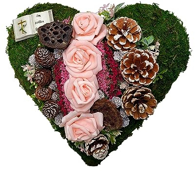 Grabschmuck künstlich Grabgesteck Herz Moos rosa Blumenschmuck Allerheiligen