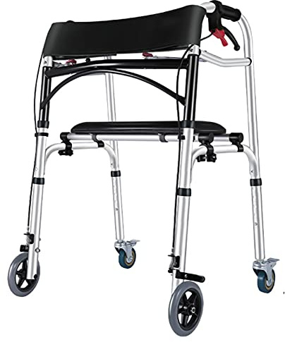 JUNNIU Andador con Ruedas con Asiento y Frenos Plegable Ligero, Ancianos/Discapacitados Andador con Ruedas de Aluminio, Asiento de Ducha portátil, Interior Exterior (Color : 4 Wheels) Decoration