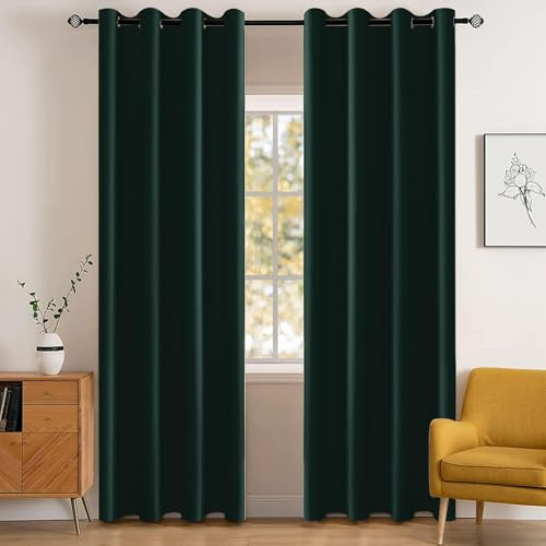 YSTELLAA Gardinen Vorhänge 2er Set, 140×260 cm, Verdunklungsvorhänge Mit Ösen, Thermovorhang Blickdicht Wohnzimmer, Schallschutz Vorhang Schlafzimmer, Outdoor Vorhang Wetterfest, Grün