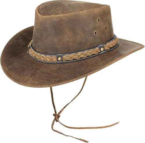 Pamposh Leather Cowboy Hat for Men Women Handcrafted Lightweight Western Shapeable Durable Wide Brim Cowgirl Hat