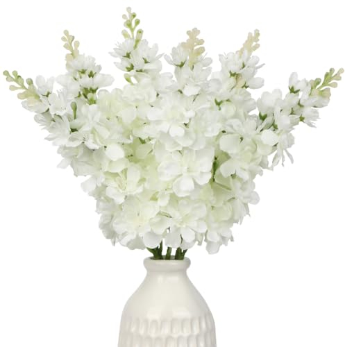 6er-Set Künstliche Rittersporn Delphinium Weiße Kunstblumen Wie Echt Dekoblumen Frühlingsblumen Kunstzweige für Home Frühling Dekoration