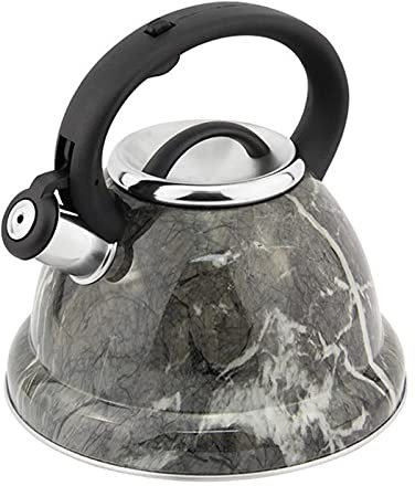 Bouilloire à thé sifflante Bouilloire à thé en acier inoxydable Bouilloire à induction Théière à eau en pierre de marbre Bouilloire sifflante de 3,0 L pour le camping randonnée (Co