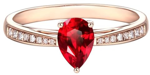 KnSam Echt Goldschmuck Freundschaftsringe Gelbgold 18 Karat, Lab Created Rubin 0.5ct Tropfen Klassiker Partnerringe Au 750 mit Moissanit, Gr.67 (21.3)