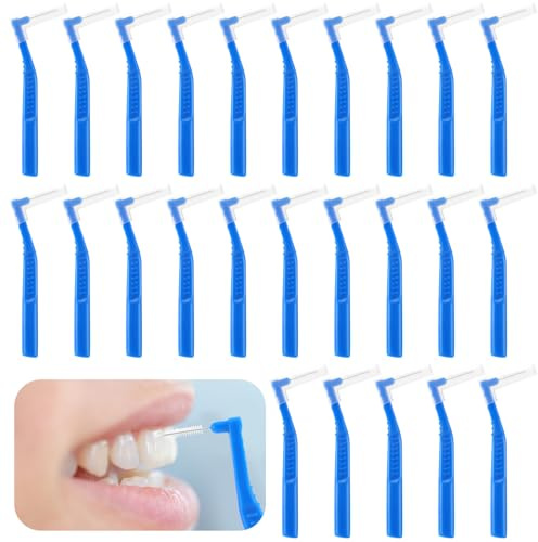 Prasacco 25 cepillos interdentales, cepillos dentales para entre dientes y encías, pequeños cepillos interdentales en forma de L, cepillos universales para dientes, cepillos alternativos en ángulo,