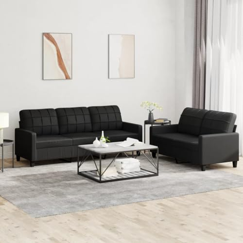 BaraSh 2-TLG. Sofagarnitur mit Kissen Schwarz Kunstleder Kleine Couch Recamiere Mit Schlaffunktion