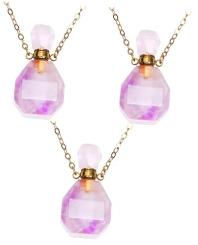 Cabilock 3pcs Natural Fluorite Perfume Bottle Pendant Necklace Essential Oil Diffuser Jar Crystal Decorations Jewelry Accessory Hanging Container for Women