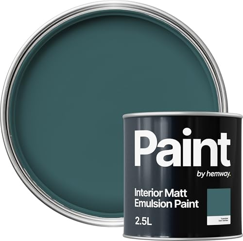 Hemway Dark Teal Blue Paint 2.5 L, Indoor Matt Finish, One Coat, Wall Paint, Acrylic & Water-Based Emulsion, Quick Dry & High Coverage for the Kitchen, Bathroom & Bedroom Walls & Ceiling