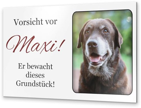 Vorsicht Hund Schild mit eigenem Foto - Warnung vor dem Hund Schilder - Achtung Hund Schild wetterfest - Hundeschild Warnung Warnschild - Hundeschilder personalisiert (Alu Dibond) (Design D1)