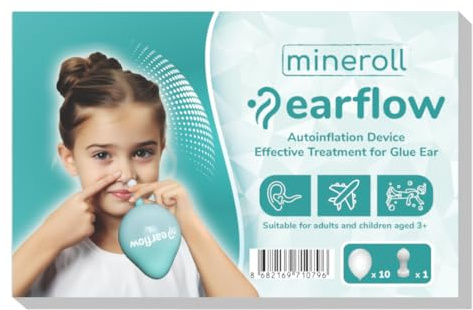 MINEROLL EARFLOW Autoinflation Device for Glue Ear Treatment, Eustachian Tube Unclogger, Nasal Balloon for Kids and Adult, Earf Relief Drug-Free Solution, Includes 10 Medical Balloons