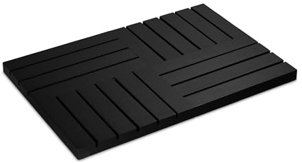 Relaxdays Alfombra Baño de Bambú, 61x40cm, Ducha, Sauna, Antideslizante, para Interior y Exterior, Negro