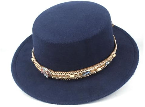 CLoxks Cowboyhüte Herren Frauen Flacher Zylinder Mit Retro Hut Panama Jazz Hut Dunkelblau