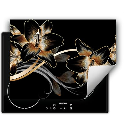 DarHaus Herdabdeckplatte Einteilig Küche Herdabdeckung Ceranfeld Herdabdeckplatten Anti Rutsch Matte Aufrollbar 70x52 cm, schwarz - Orchidee