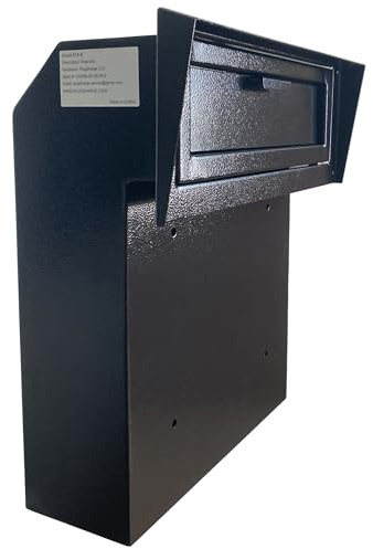Plugsharge Locking Mailbox Drop Box with Rain Cover, Heavy-Duty Galvanized Steel, Door Mounted Secure Mailbox for Keys, Cash, Checks, Deposits & Letters – Safe Mail Drop Box for Home/Office, Black