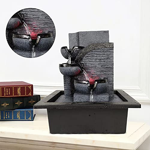 Garten Springbrunnen YUNRUX Steingarten Brunnen Tisch Wasserfall Brunnen innen Zimmerbrunnen mit LED Pflanze Brunnen Desktop Ornament Simulations Tischbrunnen Desktopbrunnen zu Haus Bürodekoration