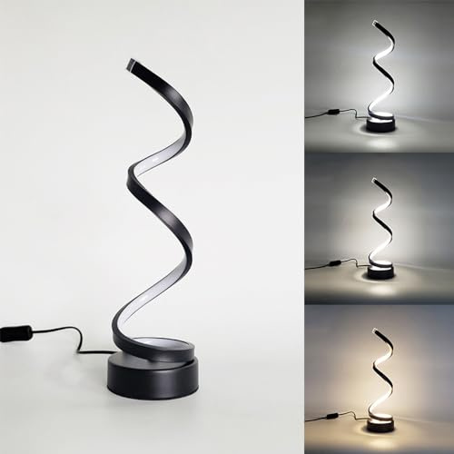 Mengjay Spiral LED Tischlampe Modern Nachttischlampe,Led Tischlampe Augenschutz Schreibtischlampe,Tischleuchte mit 3 Farbtemperatur, Nachtlicht für Büro,Schlafzimmer, Wohnzimmer (Schwarz)