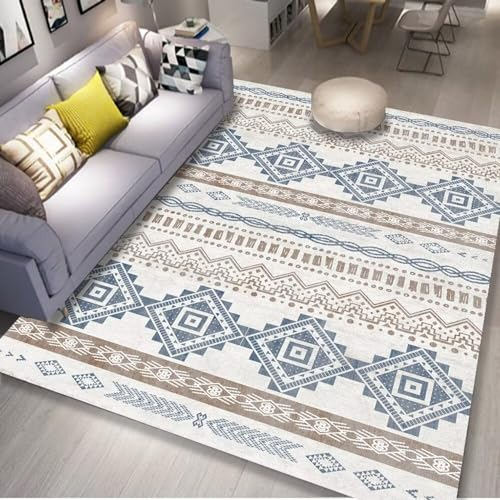 SUNYRDSM Kinderzimmer Teppiche Kinderzimmer Teppich Mädchen 60X100CM Regionaler Teppich grau-blau geometrische Designlinien mit modernem Stil Waschbare Teppiche In Waschmaschine
