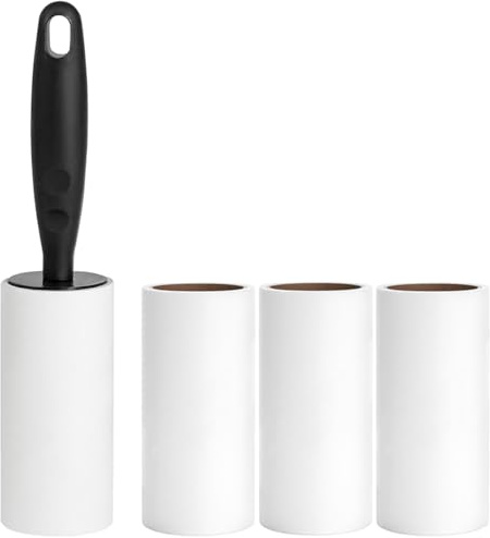 Fusselrolle für Kleidung, extra klebrige Tierhaarentfernungsrolle mit Nachfüllungen, wiederverwendbarer Griff mit 3 klebrigen Rollen (schwarzer Stick)
