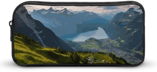 BTCOWZRV Großes Federmäppchen, Schweizer Alpen, ästhetisches Stifteetui für Damen und Herren, tragbare Kosmetiktasche, multifunktionale Münztasche für Büro, Urlaub, Stil, 22 x 12 x 5 cm, Stifteetui,